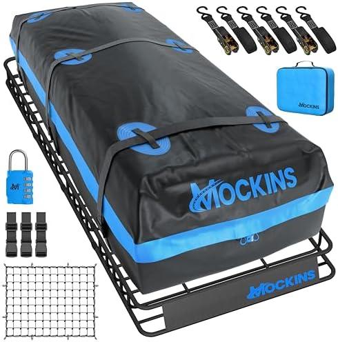 Mockins XL 84"x39"x6" Extendable Roof Rack Cargo Carrier & 35 CuFt Waterproof Cargo Bag for Top of Car | 3 Length Sizes: 40",63",84" Luggage Rack for SUV, Car, & Truck with Roof Basket Accessories