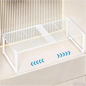 Extendable Metal Wire Shelf Organizer - Adjustable 15-24.4in Length, Stackable Storage Rack for Kitchen/Pantry/Bathroom/Shoe Cabinet/Tool Closet (1, White), 1 Pack