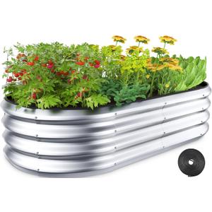 Winpull Raised Garden Bed Kit, 4x2x1 ft Galvanized Planter Box Outdoor with Safety Edging, Large Metal Raised Beds for Gardening Vegetables Flower Herb (Classic Silver)