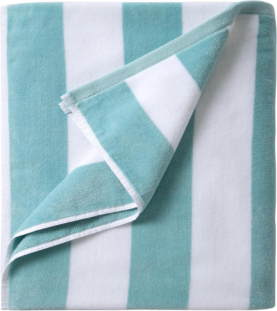 LULUHOME Large Oversized Beach Towel - Big Cotton 36 x 70 Inch Striped Pool Towel, Large Cabana Soft Swimming Towel for Adult Men Women,Aqua