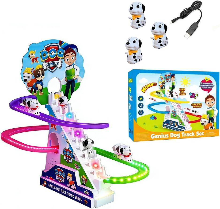 Dogs Climbing Toy Set Electric Light Slide Climbing Toys for Automatic Stairs,Playful Santa Race Game Christmas Roller Climbing Toys with LED Light and Music for Toddlers Boys Girls