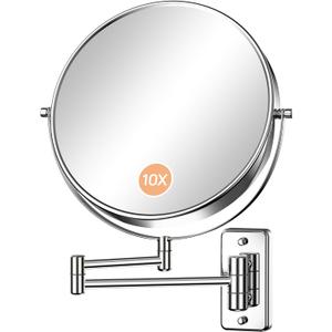 Gospire 9 Inch Extra Large Wall Mounted Mirror with 1X/10X Magnification, 360 Swivel & Extendable, Chrome Polished Finish for Bathroom Vanity, Shaving & Makeup (Men & Women) (Silvery)