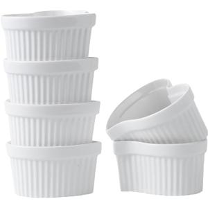 6PCS 8OZ Heart Shape Ramekins Ceramic Bowls, Ceramic Ramekins for Souffle, Dessert, Snacks, Brulee, Sauces, Porcelain Dishes Gift, Kitchen Supplies for Oven & Dishwasher Safe (White)