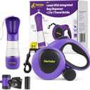 Hertzko Heavy Duty Retractable Dog Leash with Built-in Poop Bag Holder + Water Dispenser/Bottle - Purple & Black, 16 Ft, Small, Medium & Large Dogs Up to 110lbs, Heavy Duty Purple Leash w/Thick Rope