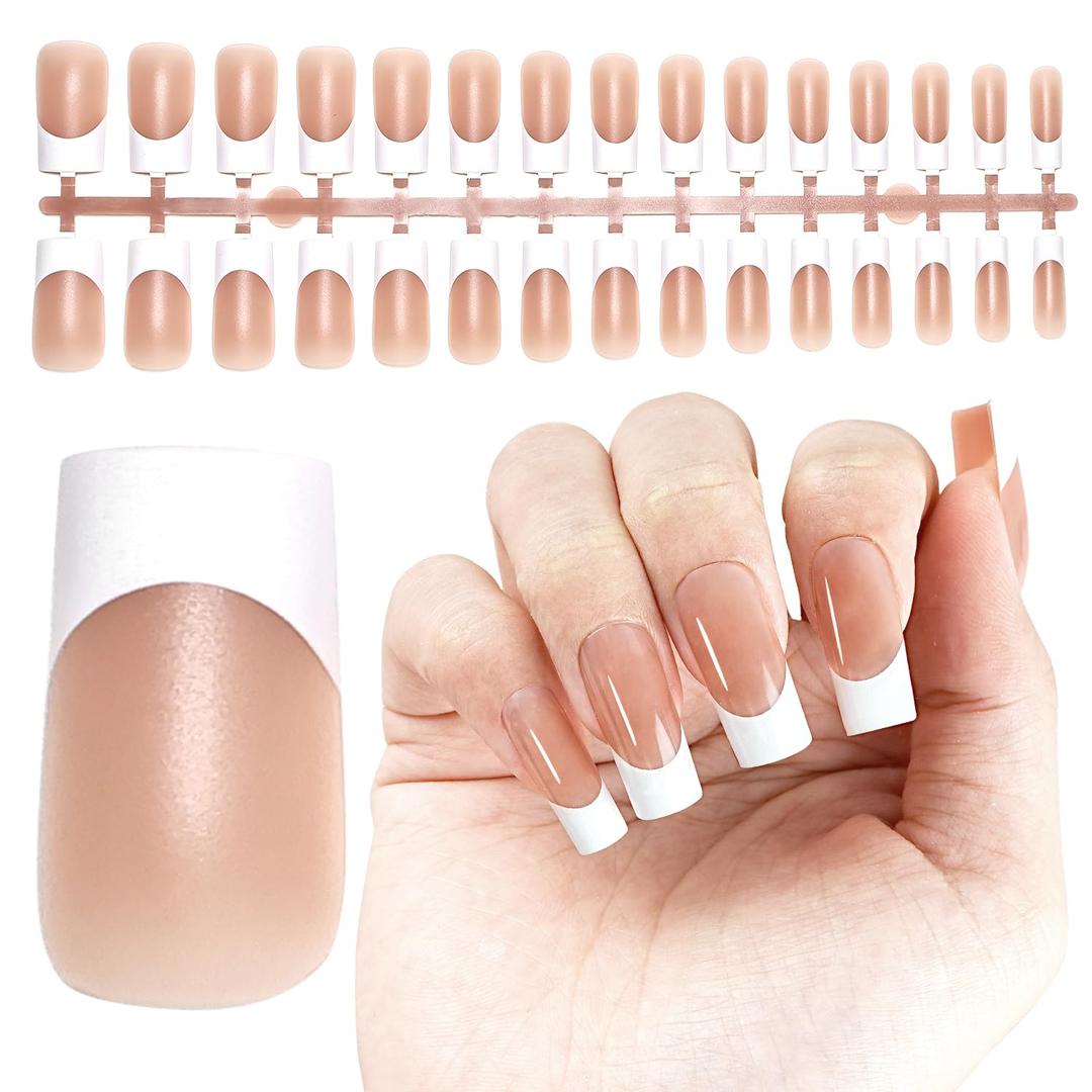 3 x JODSONE French Tip Press On Nails - 15 Sizes Nude Square French Tips,Soft Gel Nail Tips False Nails Extensions Nail Art DIY(150Pcs)