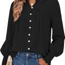 PRETTYGARDEN Fall Lantern Long Sleeve Shirts for Women 2026 Trendy Button Vneck Pullover Henley Tops Dressy Work Blouses (Black, M)