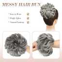 FESHFEN Messy Bun Hair Piece - Wavy Synthetic Chignon Scrunchies for Instant Volume, Elastic Bun Ponytail Hair Extensions Thick Hairpieces for Women, Black Gray and White Tips 1.50 oz