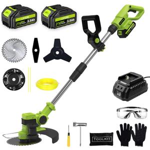 Brushless Weed Wacker Cordless, 21V Battery Powered Weed Eater with 2 x 3.0Ah Batteries & Fast Charger, 4-in-1 Grass Trimmer/Edger/Brush Cutter for Lawn & Garden