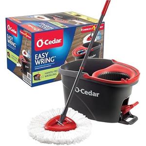 O-Cedar EasyWring Microfiber Spin Mop, Bucket Floor Cleaning System, Red, Gray, Standard