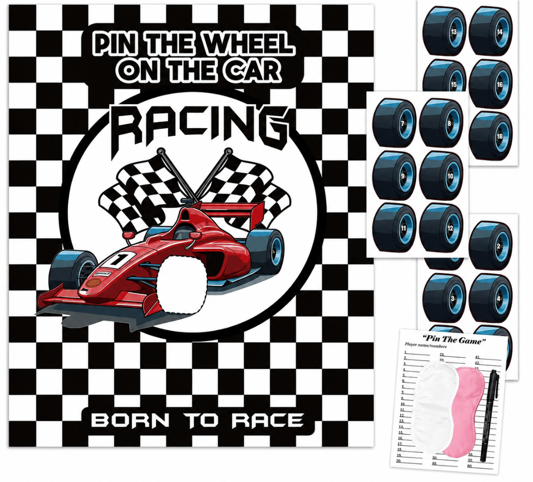 Racing Car Party Games, Pin The Wheel on The Cars Game for Monster Truck Wheels Car Speed Birthday Party Decorations Supplies