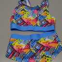 Girl's Tummy Control Two Piece Swimwear Top with Shorts Sport Bathing Suits, 10Y