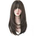 7JHH WIGS Hair Dye Wig for Women Synthetic Hair Natural Long Straight Wig With Bangs (22inch, Cold Brown)