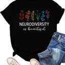 Womens Neurodiversity Shirt Autism Awareness Tshirts Mental Health Awareness Short Sleeve Tops (Black, L)