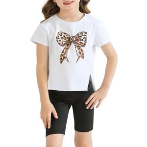 Girls Butterfly Graphic T Shirt Cute Short Sleeve Tees Summer Tops Crewneck Side Slit Size 140