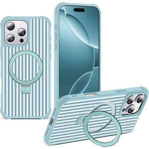Striped Case for iPhone 16 Pro Max with Stand,6.9" Blue