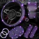 NBTEPEM 8 pcs Bling Car Accessories Set for Women, Steering Wheel Cover, Sparkly Seat Belt Covers, Bling Gear Shift Cover, Universal Fit Most Cars (Purple Violet Diamond)
