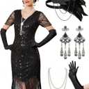 YESSA 1920s Flapper Dresses for Women,Beaded Fringe Great Gatsby Dresses for Women Roaring 20s Costume Harlem Nights Outfits (XX-Large, Black)