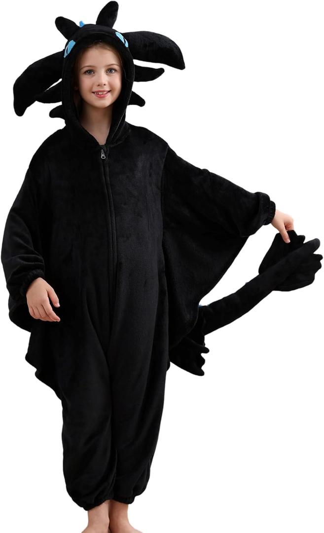 Unisex Children Animal Onesie Pajamas, Kids Flannel Halloween Costume Christmas Pajamas For Girls and Boys 4-13Y (8-9 Years, Dark)