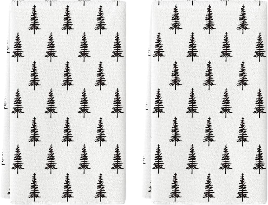 Artoid Mode Beige Xmas Tree Christmas Kitchen Towels Dish Towels, 18x26 Inch Holiday Winter Decoration Hand Towels Set of 2
