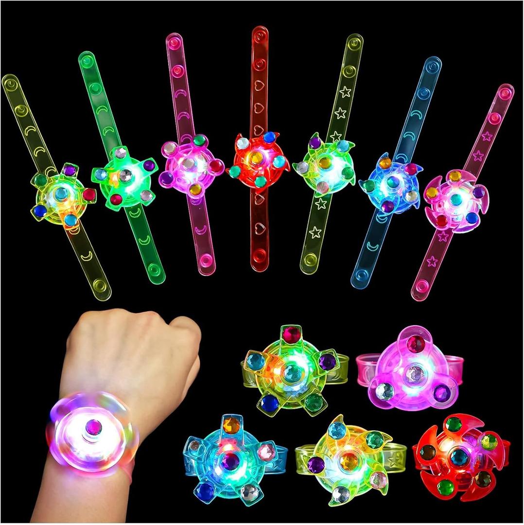12 Pack LED Light Up Fidget Spinner Bracelets Party Favors for Kids 4-8 8-12, Glow in The Dark Party Supplies, Birthday Gifts, Treasure Box Toys, Goodie Bags Stuffers for Kids