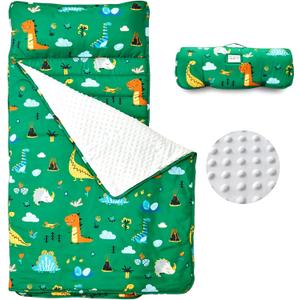 beeweed Toddler Nap Mat, Rollup Design Kid Sleeping Mat with Removable Pillow & Minky Blanket, Toddler Sleeping Bag for Daycare Preschool Travel Camping