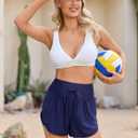 difficort Womens Board Shorts with Compression Liner High Waisted Swim Beach Swimming Shorts with Waist Zipper Pockets (Blue, L)
