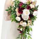 Ling's moment Burgundy Bridal Bouquet Cascading, Marsala Wedding Bouquets for Bride, 15 Inch Bride Bouquets for Wedding Artificial Flowers Bouquets