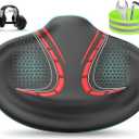 BLUEWIND New Noseless Oversized Bike Seat, Wide Bicycle Saddle Novel Backrest Design for Electric Bike, Universal Fit Exercise Bike or Road Stationary Bike Seat Cushion for Men & Women