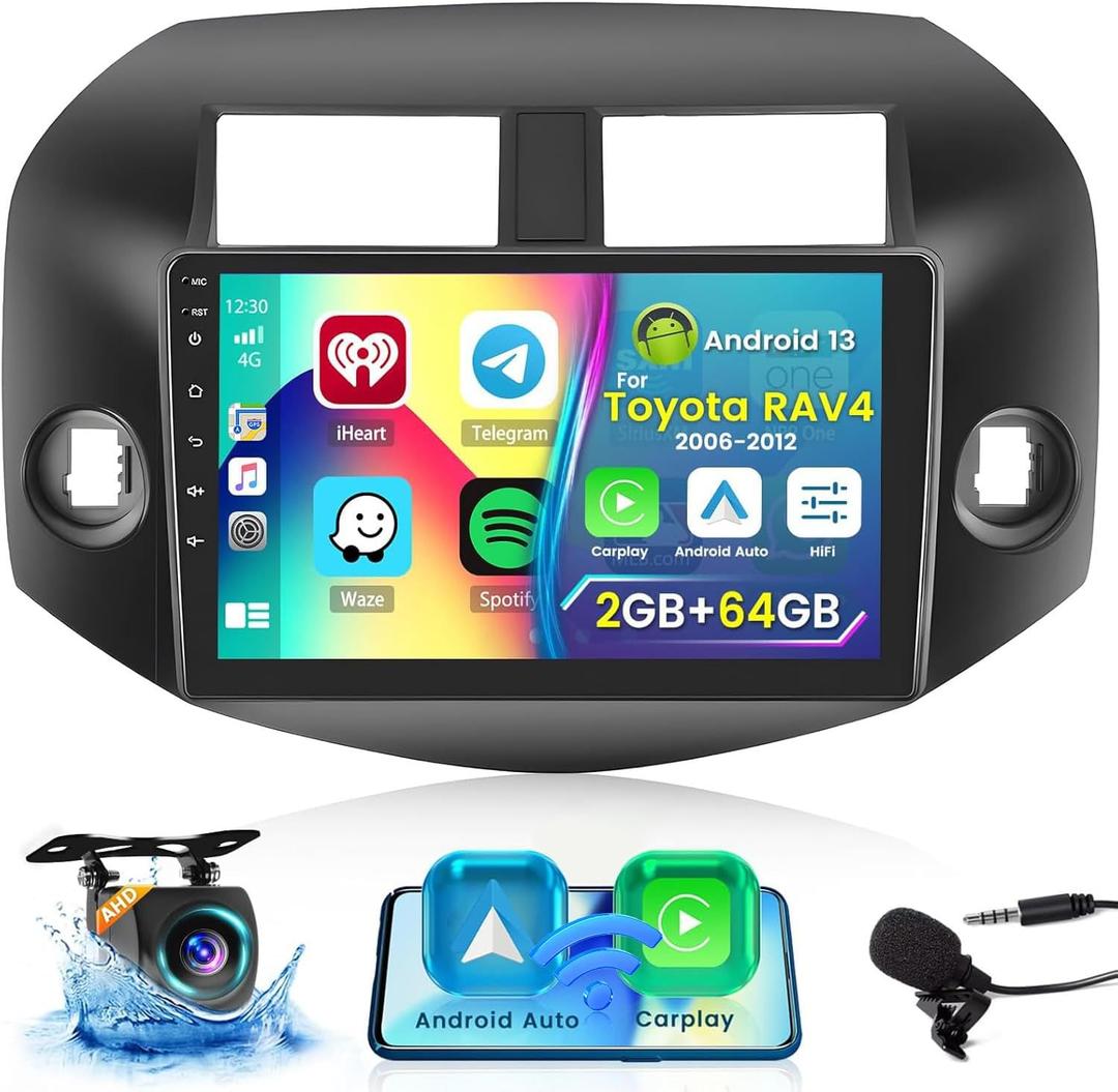 Roinvou 2+64G Radio for Toyota RAV4 2006-2012 Android 13 Car Stereo Wireless Carplay, 10.1 inch Touch Screen for RAV4 Android Auto, Bluetooth, Mirror Link, GPS, WiFi, SWC, HiFi + AHD Backup Camera