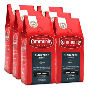 Community Coffee, Signature Blend Dark Roast, Premium Ground Coffee, 72 Ounces, 12 oz (Pack of 6) BBD: 08/28/2026