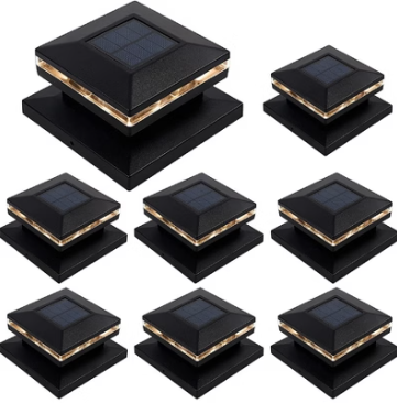 MAGGIFT 15 Lumen Post Lights for Outdoor, Fence Deck or Patio, Solar Powered Caps, Warm White High Brightness SMD LED Lighting, Lamp Fits 4x4, 5x5 or 6x6 Wooden Posts, 8 Pack