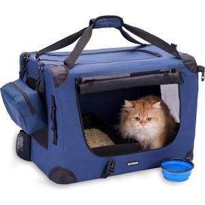 Prutapet Large Cat Carrier 24"x16.5"x16.5" Soft-Sided Portable Pet Crate for Car Traveling with Collapsible Litter Box and Bowl
