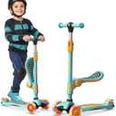 Aqua Orange 3 Wheel Scooter with Seat for Kids, Light-Up Wheels, Adjustable Lean to Steer Handlebar and Seat, Smooth Wheels, Wide No-Slip Deck, Rear Foot Brake, Toddler Outdoor Toys for Ages 2+