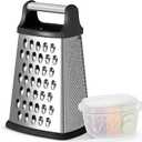 Ourokhome Cheese Grater, Handheld Box Grater with Container & Lid, 4-Sided Stainless Steel for Kitchen, Wavy Julienne, Slicer, Coarse Shred & Fine Zester, Non-Slip Base, Dishwasher Safe, 8 Inch