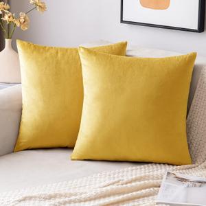 EMEMA Fall Lemon Yellow Velvet Throw Pillow Covers 20x20 Inch Set of 2 Decorative Square Pillowcase Soft Solid Cushion Case for Couch Sofa Bedroom Livingroom