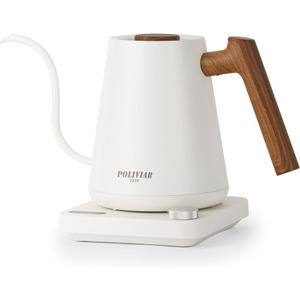 POLIVIAR Electric Gooseneck Kettle, 1350W Electric Tea Kettle Wood Pattern Handle, 34oz Pour Over Electric Kettle for Coffee & Tea, 18/8 Stainless Steel Inner, Temperature Control & Rapid Heating