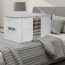 65L Freestanding Storage Bags, 3-Pack Waterproof Clothes Storage Bins Foldable Closet Organizers with 2 Durable Handles & Zipper for Blanket, Comforters, Bed Sheets, Pillows, Toys (White Print)