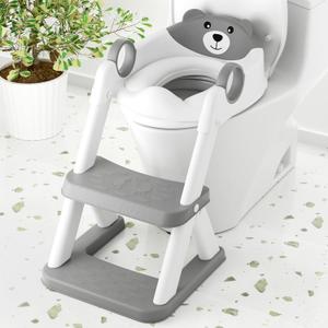 COOSEYA Toilet Seat, Potty Training Seat for Toddler, Upgraded 2-in-1 Potty Toilet Training for Boys and Girls,Waterproof Cushioned Mat with Non-slip Step Stool (Gray)