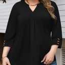 TFSDOD Womens Plus Size Tops 3/4 Length Sleeve Women's Tops V Neck Blouses Pleated Tunic Plus Size Fashion (2XL Plus)