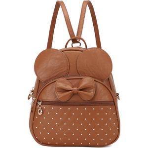 KL928 Girls Mini Backpack Bowknot Polka Dot Cute Daypacks Convertible Shoulder Bag Purse for Women (Brown)