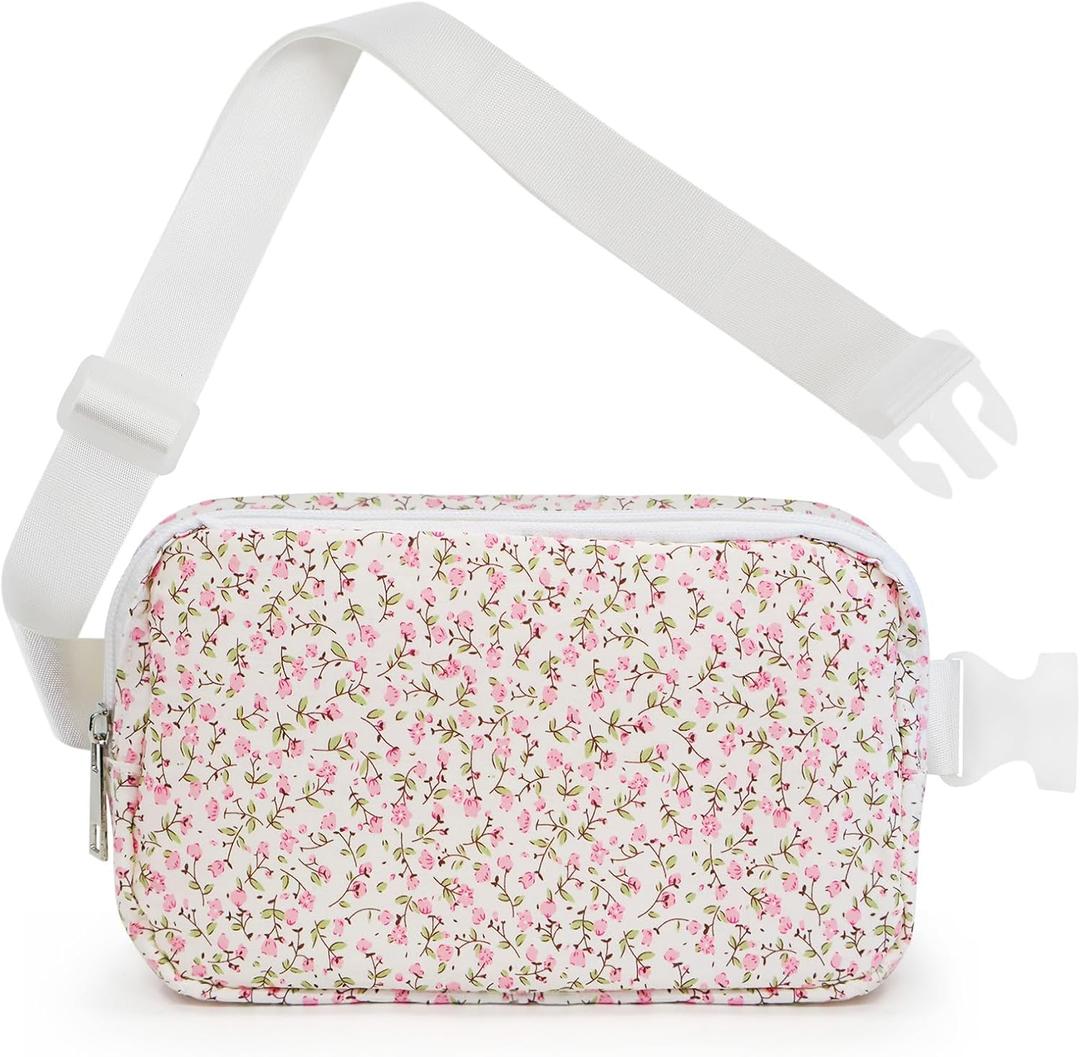 Floral Fanny Pack For Women, Belt Bag Teen Girls Crossbody Bags Christmas Birthday Graduation Gifts For Wife Daughter Sister Lightweight Waist Pack Purse For Travel Park, Pink