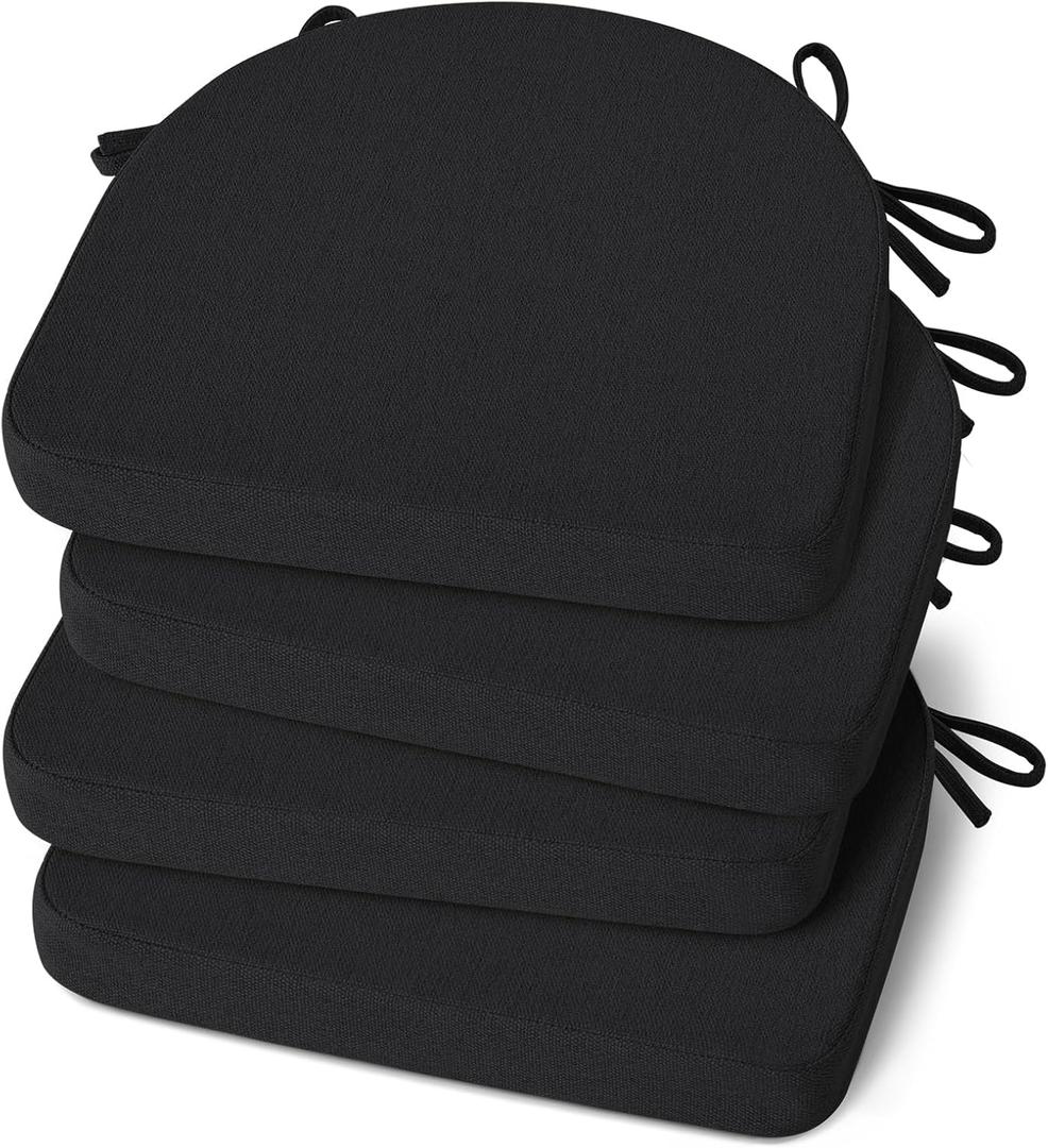 Shinnwa Dining Chair Cushions Set of 4, Non-Slip Kitchen Chair Cushions with Ties and Machine Washable Cover, 4 Pack, 17 x 16.5 x 2in, Black