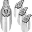 Yilloog 4 Pcs Shoulder Epaulets for Women Tassel Link Chain Boards Badge Beads Pads Punk Fringe Jewelry Pins for Men Jackets(Silver)