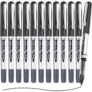 EYEYE Black Rollerball Pens 12 Pack, 0.7mm Medium Point Roller Ball Pen Quick Dry, Liquid Ink Pens Fine Point Smooth Writing Pen for Journaling, Note Taking, Office, School Supplies