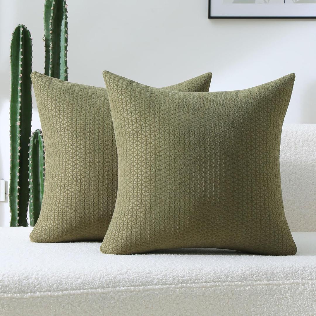 FUTEI Olive Green Decorative Throw Pillow Covers 20x20 Inch Set of 2,Soft Chenille Triangle Check Pattern Cushion Case,Modern Home Decor for Couch Bed Living Room
