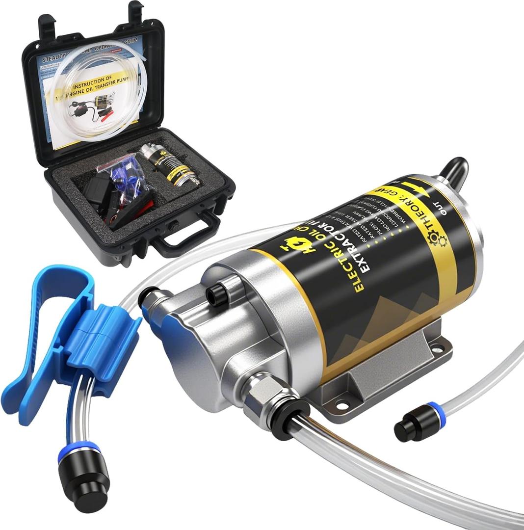 12V 100W Portable Oil Transfer Pump Set, 1-4L/min Oil Extractor Pump for Engine Oil, Gear Oil, Lubricating Oil, Electric Self-Priming Motor Oil Change Pump for Boat, Car, Truck and Lawnmower