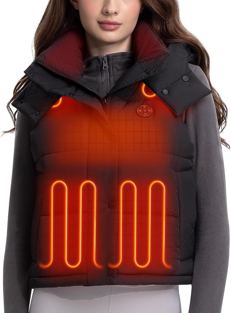Women Heated Vest, Hooded Sleeveless Electric Warming Vests Outerwear for Outdoor Hiking,XS