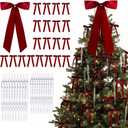 Shihanee 41 Pcs Burgundy Christmas Crystal Ornaments Sets 20 Pcs Velvet Bows 1 Large Xmas Tree Topper Bows 20 Clear Acrylic Xmas Icicle Ornaments for Christmas Tree Fireplace Party Decoration