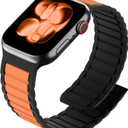 Silicone Magnetic Band Compatible with Apple Watch for 38mm 40mm 41mm 42mm 44mm 45mm 46mm 49mm, Sport Strap Soft Replacement Wristband for iWatch Ultra 3 2 1 Series 11 10 9 SE 8 7 6 5 4 (Orange/Black)