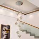 10-Light LED Staircase Chandelier Crystal Ceiling Lights Large Chandeliers for High Ceilings, Entryway Modern Lighting Fixture Villas and Stairs, Adjustable Length 16" W x79 H50W -Grey